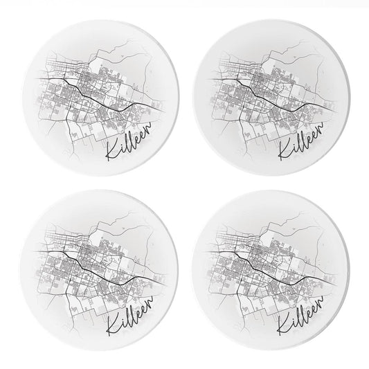 Minimalistic B&W Texas Killeen Circle Map | Absorbent Coasters | Set of 4 | Min 2