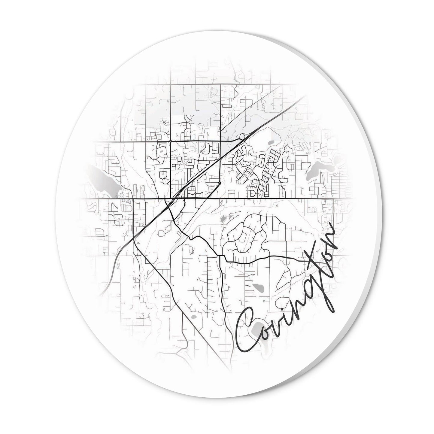 Minimalistic B&W Washington Covington Circle Map | Wood Sign | Eaches | Min 1