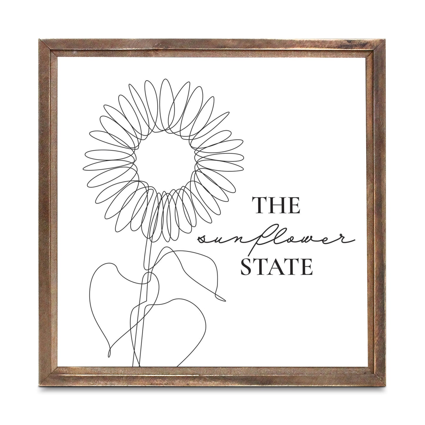 Minimalist B&W Kansas Sunflower Line Drawing | Wood Sign | Eaches | Min 1