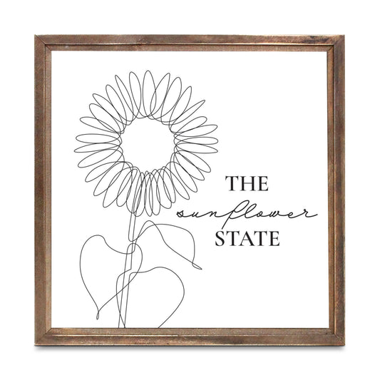 Minimalist B&W Kansas Sunflower Line Drawing | Wood Sign | Eaches | Min 1