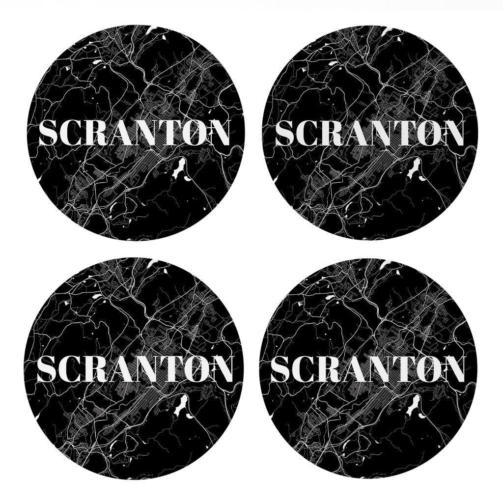 Minimalistic B&W Pennsylvania Scranton Map | Absorbent Coasters | Set of 4 | Min 2