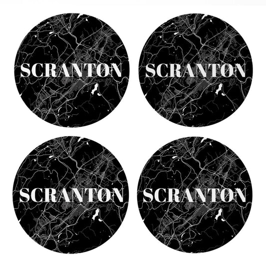 Minimalistic B&W Pennsylvania Scranton Map | Absorbent Coasters | Set of 4 | Min 2