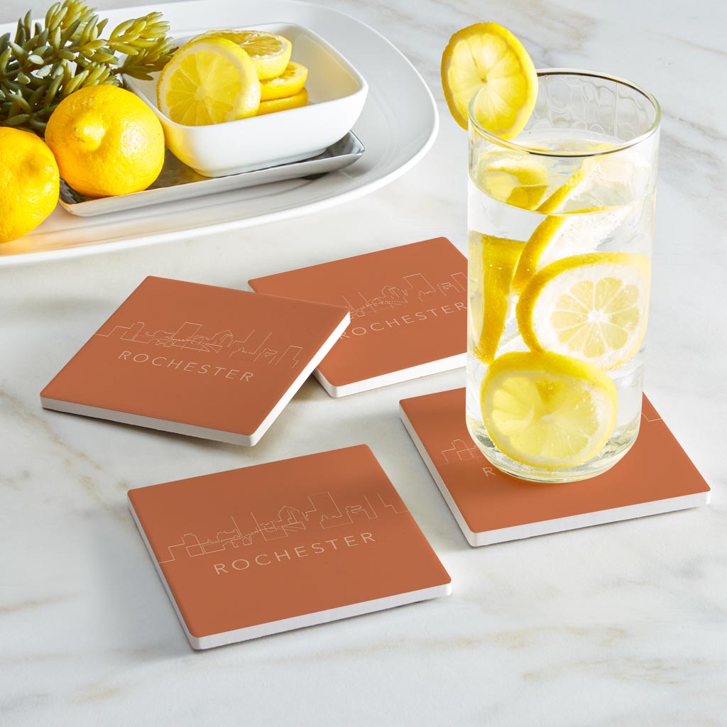 Modern Minimalistic New York Rochester Skyline| Absorbent Coasters | Set of 4 | Min 2