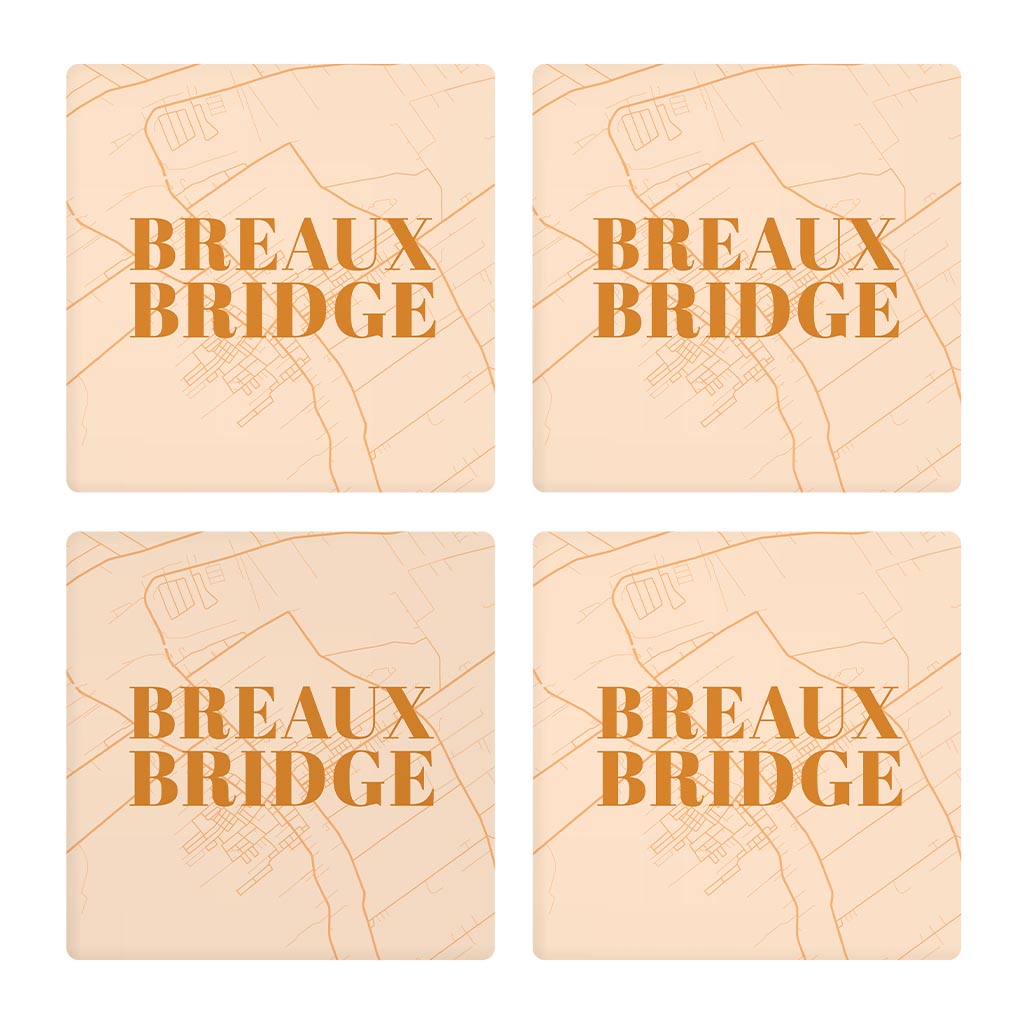 Modern Minimalist Louisiana Breaux Bridge Map | Absorbent Coasters | Set of 4 | Min 2