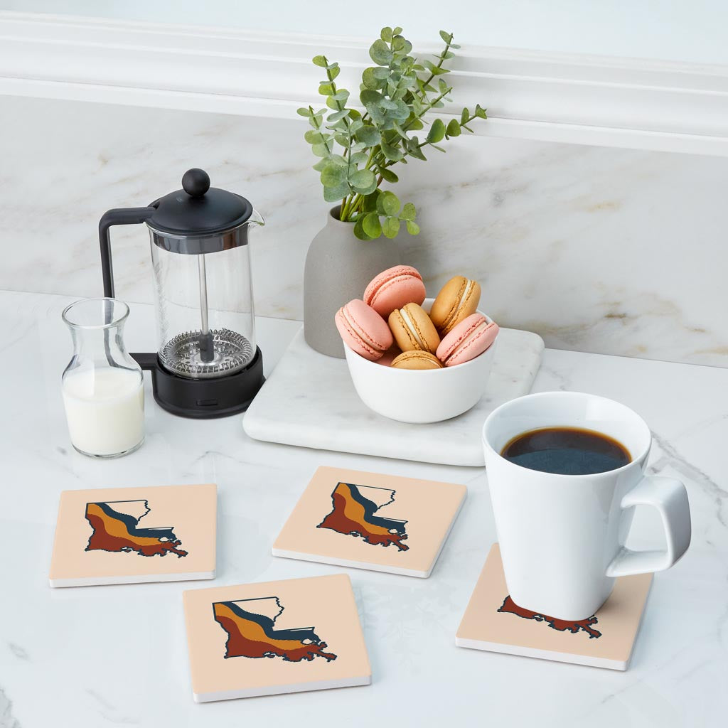 Modern Minimalist Louisiana Retro State Shape | Absorbent Coasters | Set of 4 | Min 2