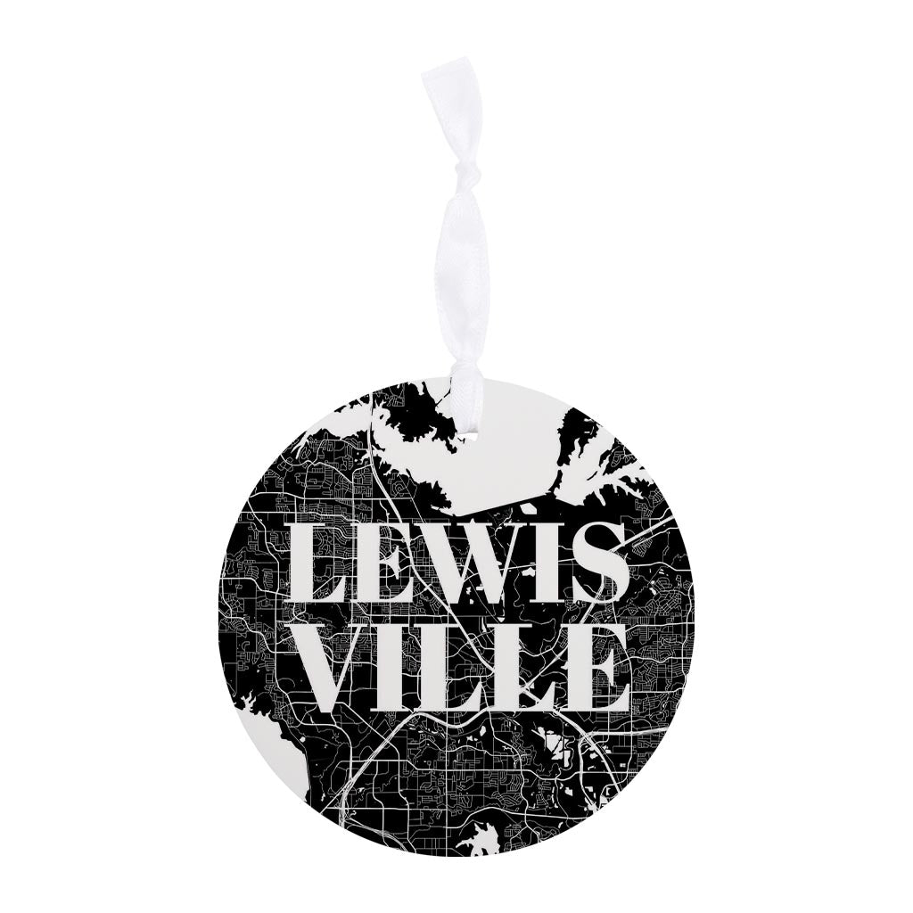 Minimalistic B&W Texas Lewisville Map | Wood Ornament | Eaches | Min 6