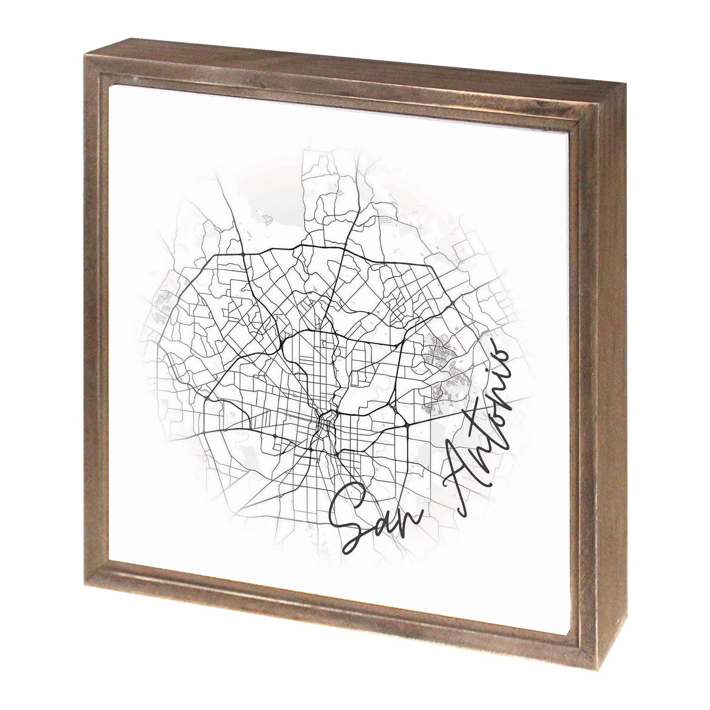 Minimalistic B&W Texas San Antonio Circle Map | Wood Sign | Eaches | Min 1