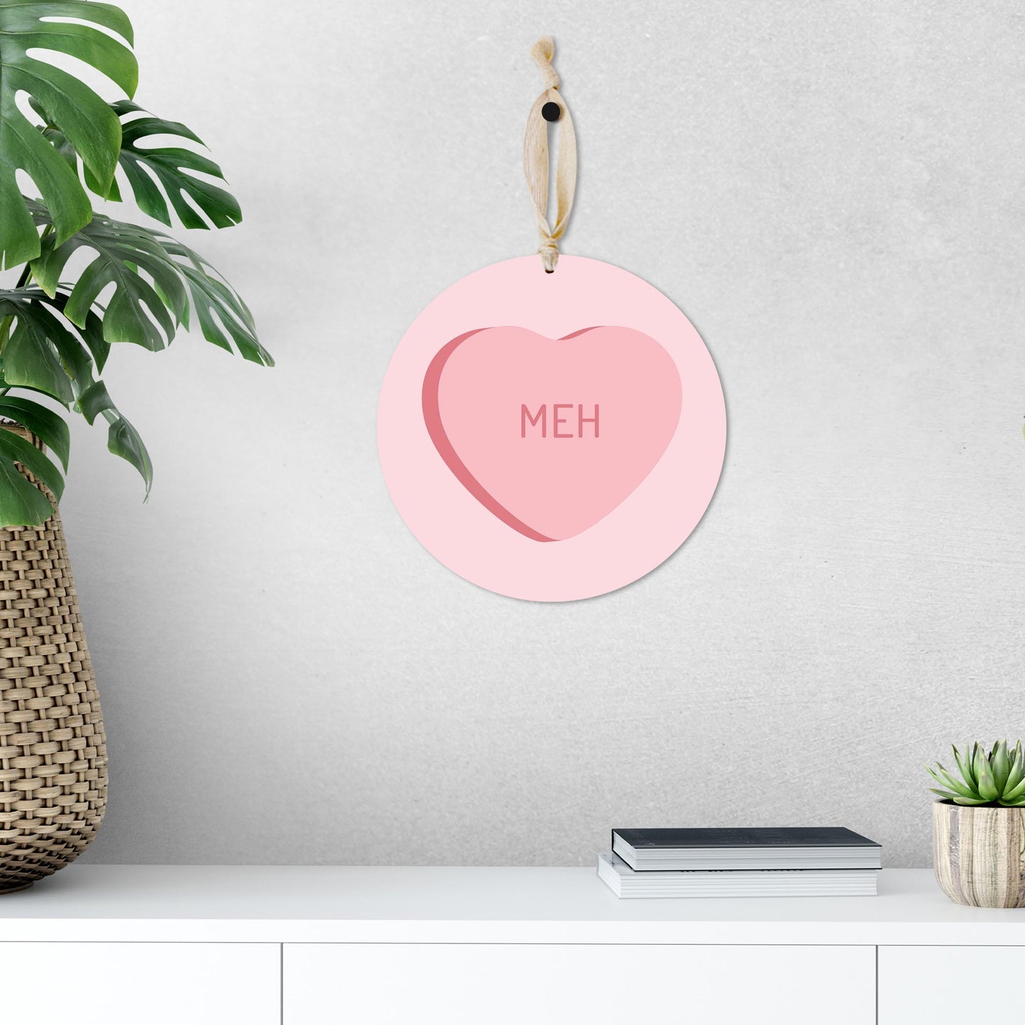 Funny Message Hearts Meh | Wood Ornament | Eaches | Min 1