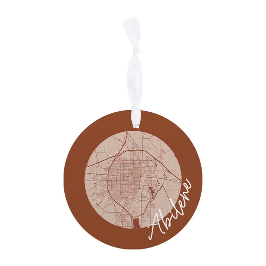 Modern Minimalist Texas Abilene Circle Map | Wood Ornament | Eaches | Min 6