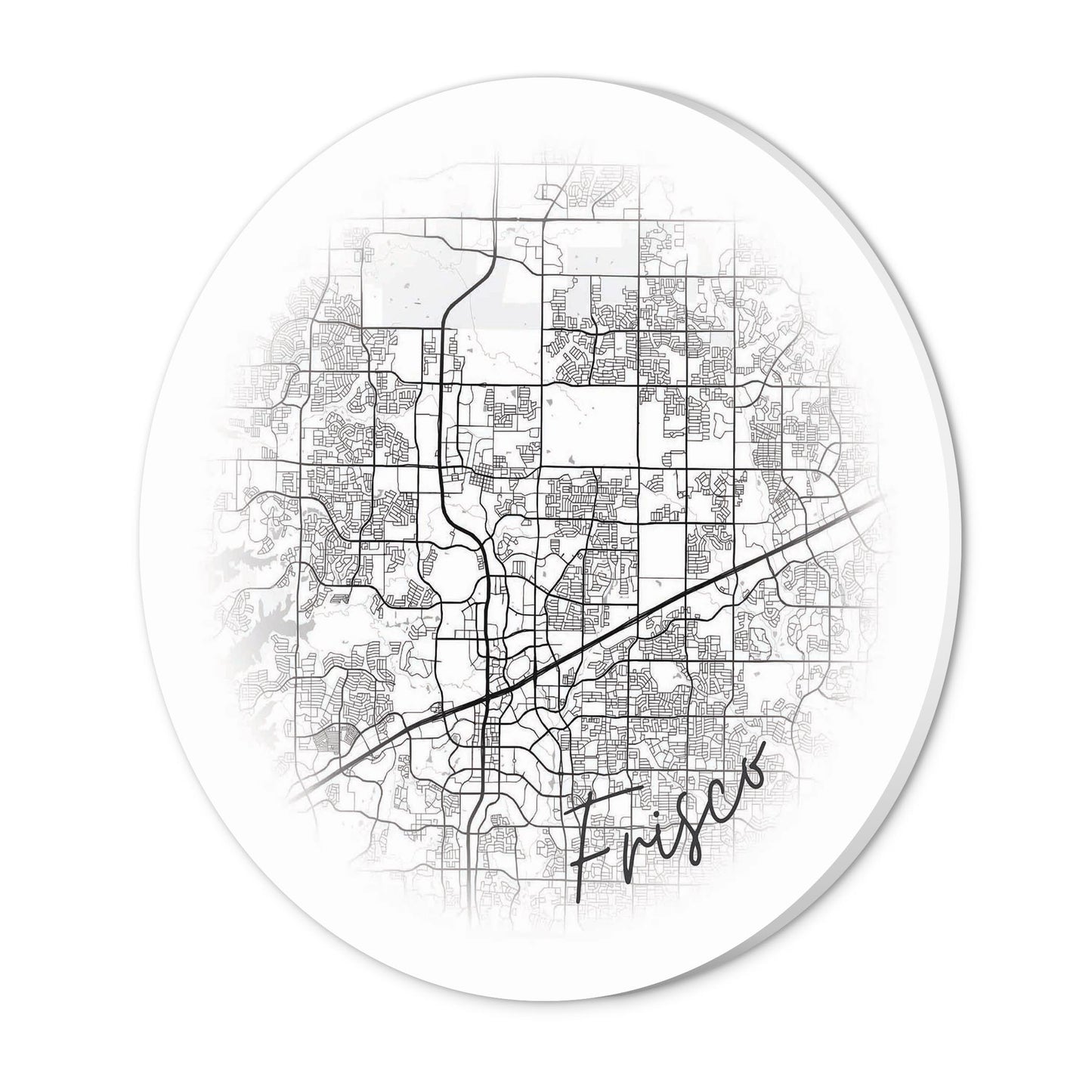 Minimalistic B&W Texas Frisco Circle Map | Wood Sign | Eaches | Min 1