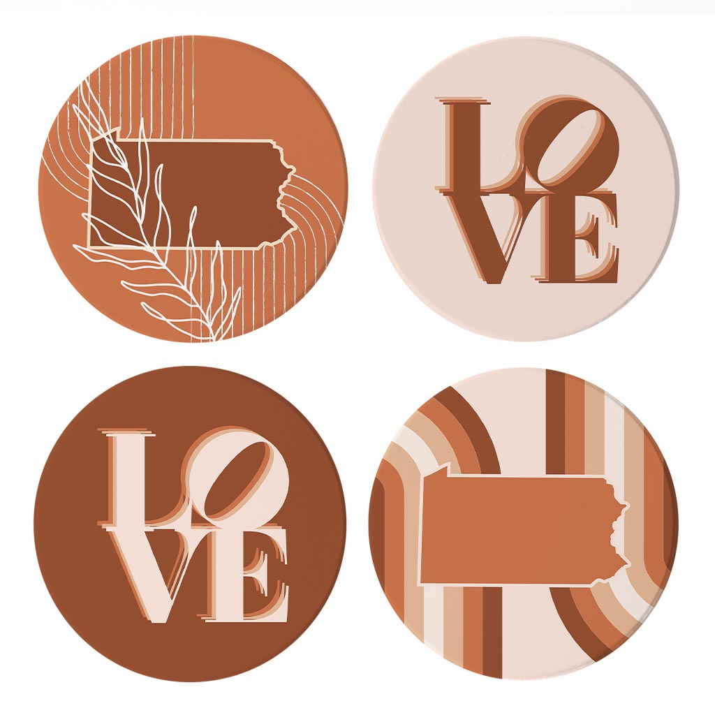 Modern Minimalist Pennsylvania State Love| Absorbent Coasters | Set of 4 | Min 2