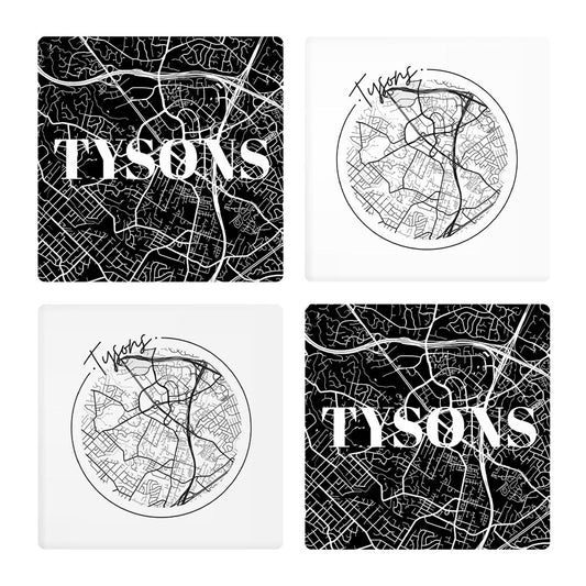 Minimalistic B&W Virginia Tysons Maps | Absorbent Coasters | Set of 4 | Min 2