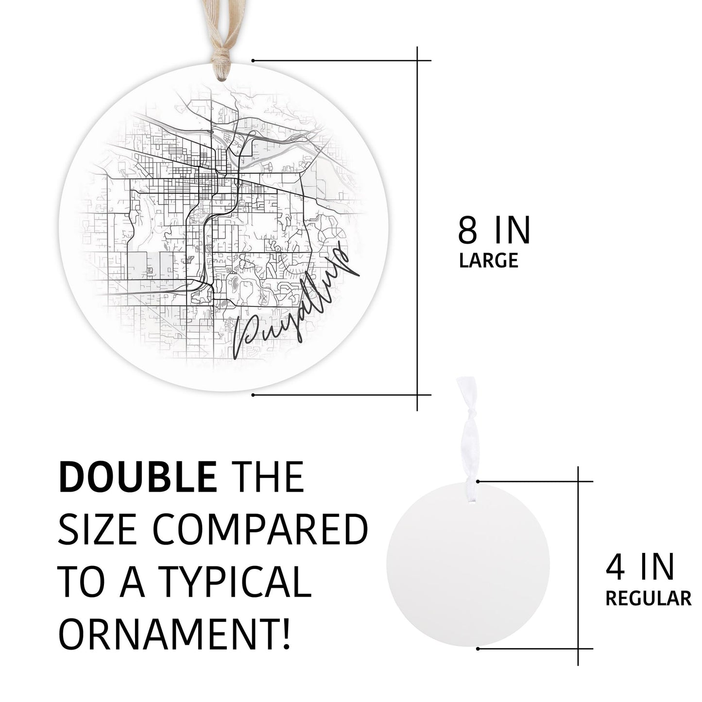 Minimalistic B&W Washington Puyallup Circle Map | Wood Ornament | Eaches | Min 1