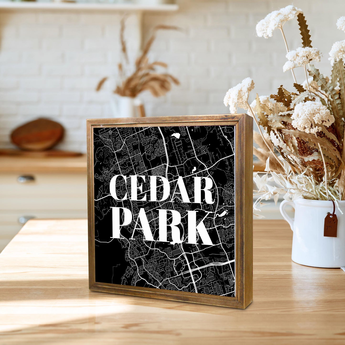 Minimalistic B&W Texas Cedar Park Map | Wood Sign | Eaches | Min 1