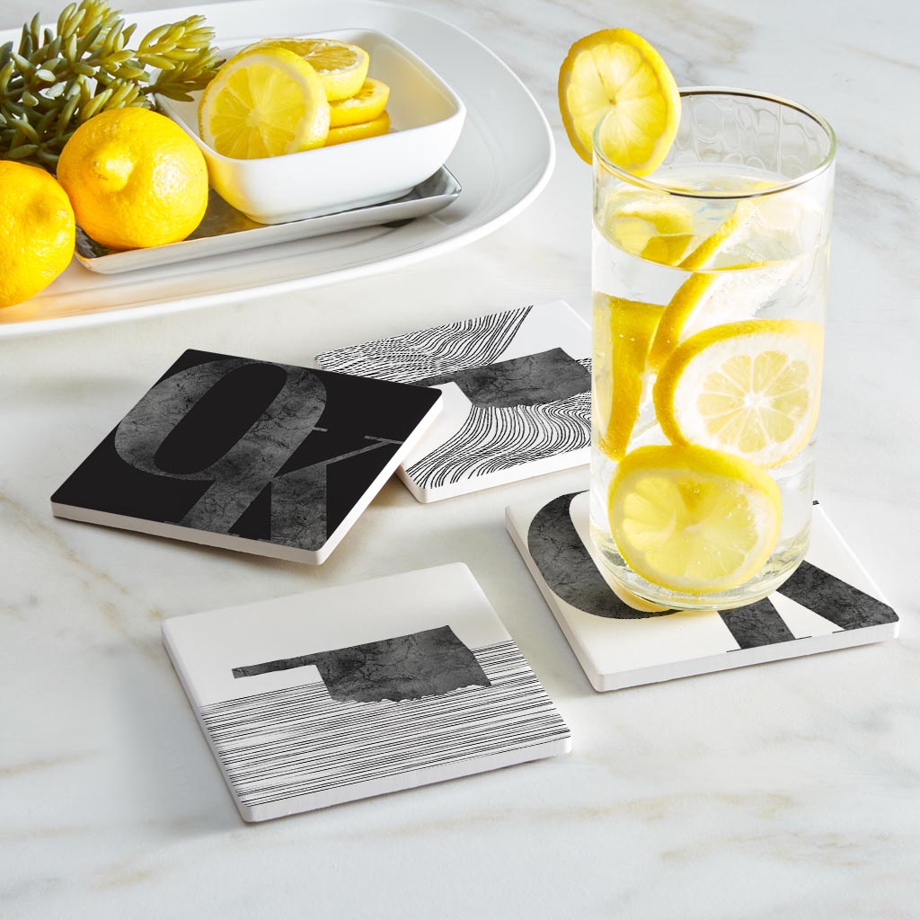 Modern Black Whiteoklahoma Set | Absorbent Coasters | Set of 4 | Min 2