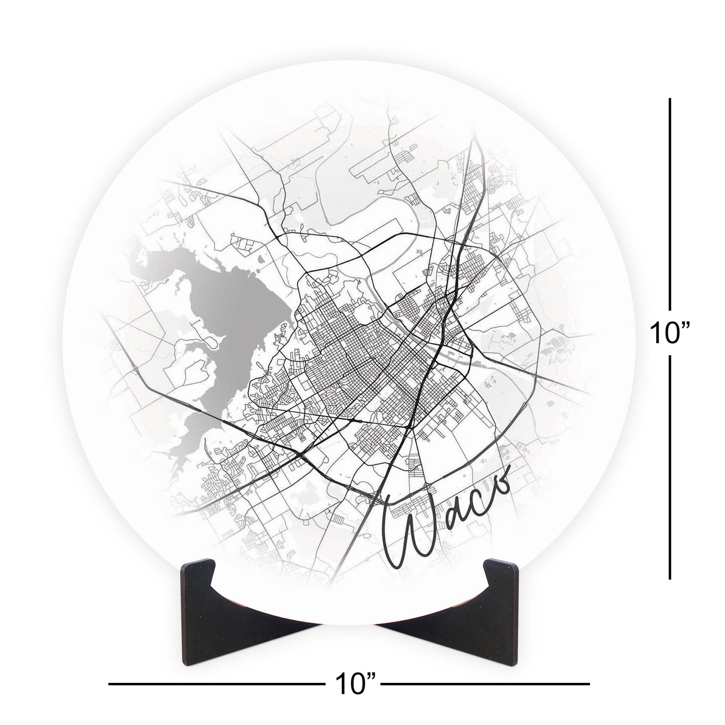 Minimalistic B&W Texas Waco Circle Map | Wood Sign | Eaches | Min 1