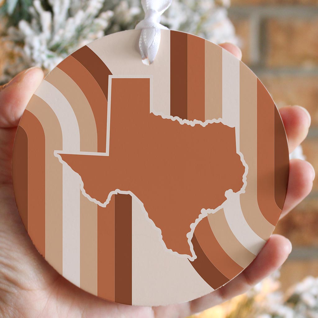 Modern Minimalist Texas State Shape Retro Lines| Wood Ornament | Eaches | Min 6