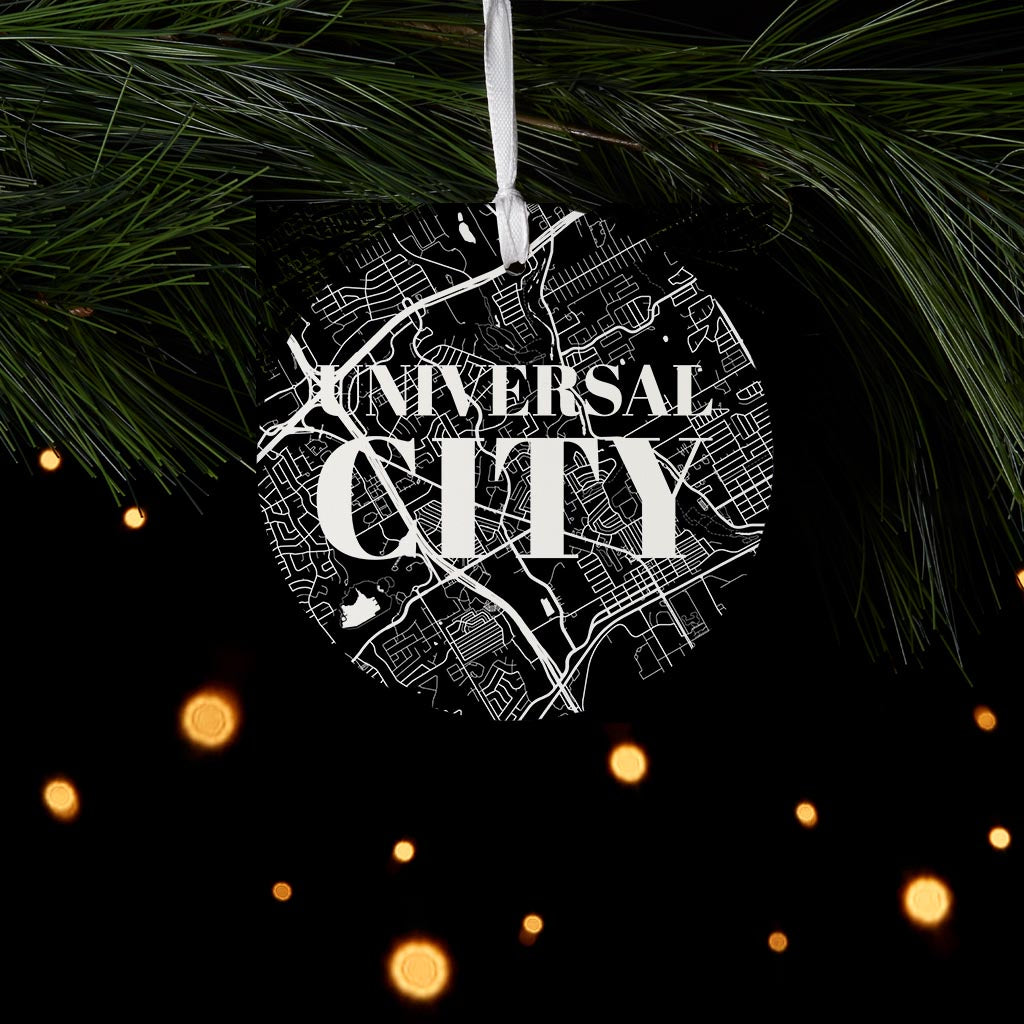 Minimalistic B&W Texas Universal City Map | Wood Ornament | Eaches | Min 6