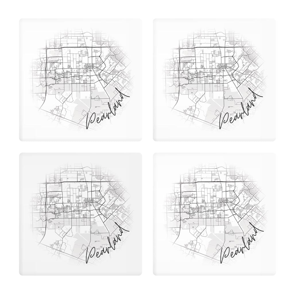 Minimalistic B&W Texas Pearland City Circle Map| Absorbent Coasters | Set of 4 | Min 2