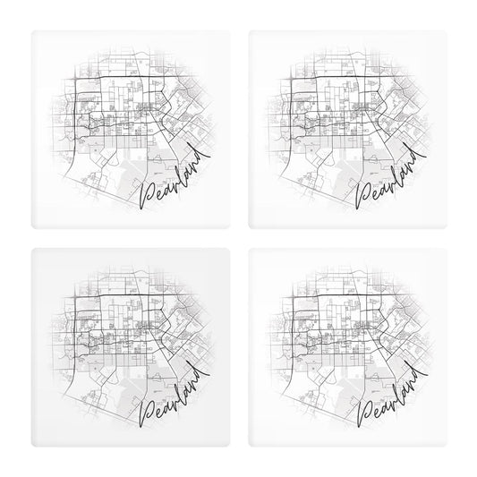 Minimalistic B&W Texas Pearland City Circle Map| Absorbent Coasters | Set of 4 | Min 2