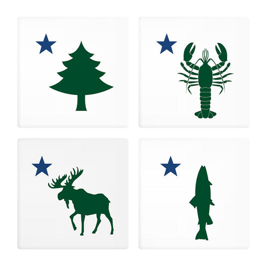 New England Star With Icons | Absorbent Coasters | Set of 4 | Min 2