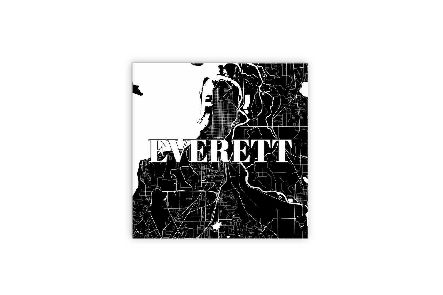 Minimalistic B&W Washington Everett Map | Wood Sign | Eaches | Min 2