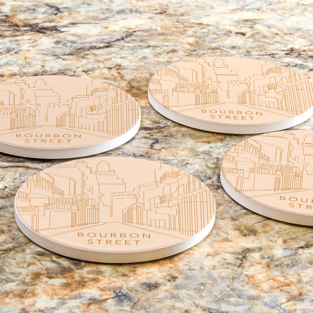 Modern Minimalist Louisiana Bourbon Street Line Drawing | Absorbent Coasters | Set of 4 | Min 2