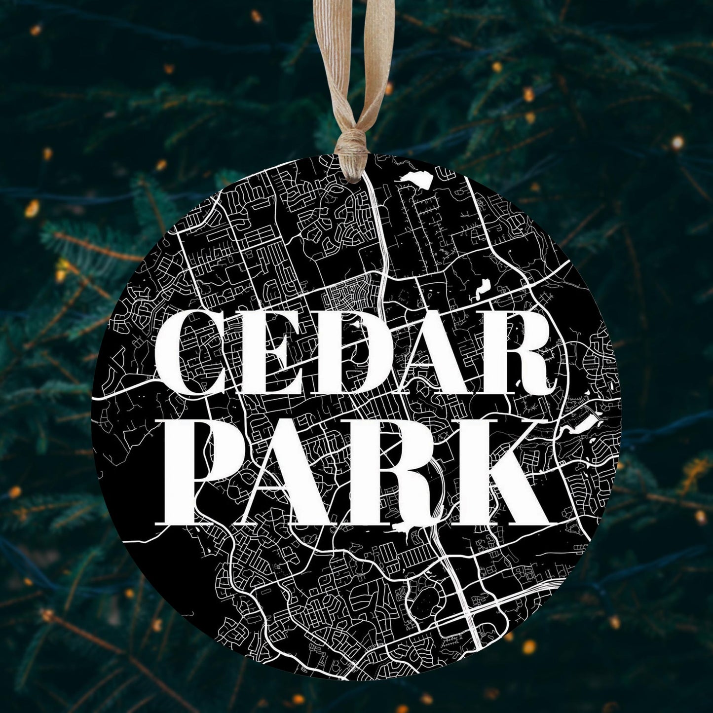 Minimalistic B&W Texas Cedar Park Map | Wood Ornament | Eaches | Min 1