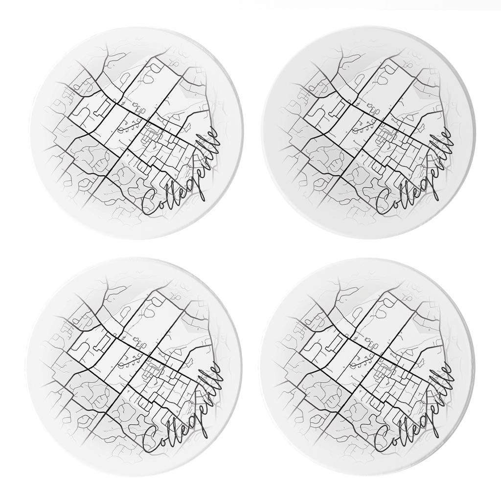 Minimalistic B&W Pennsylvania Collegeville Circle Map | Absorbent Coasters | Set of 4 | Min 2