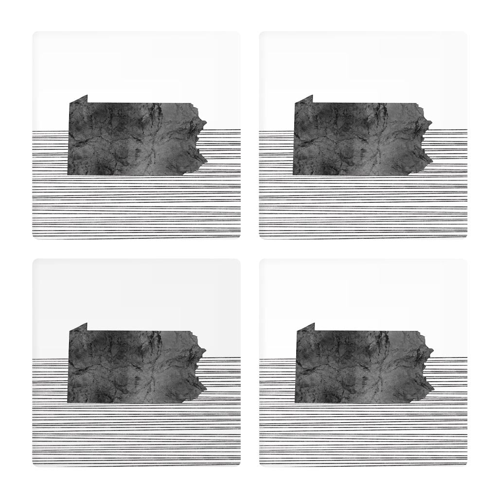 Minimalistic B&W Pennsylvania Shape Straight Lines | Absorbent Coasters | Set of 4 | Min 2