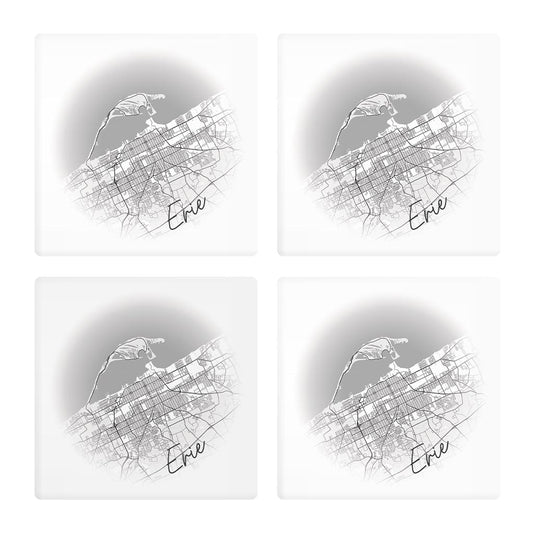 Minimalistic B&W Pennsylvania Erie Circle Map | Absorbent Coasters | Set of 4 | Min 2