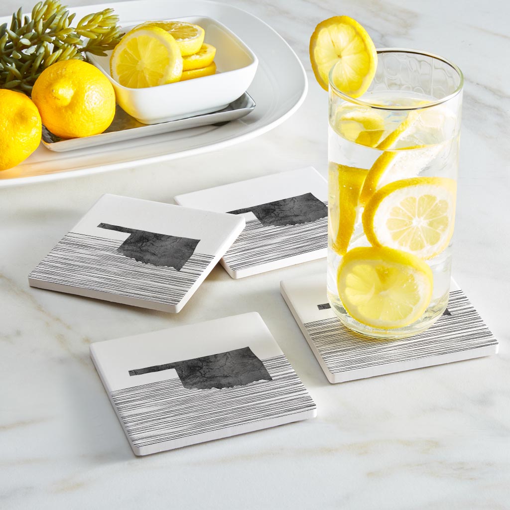 Modern Oklahoma State Shape With Straight Lines | Absorbent Coasters | Set of 4 | Min 2