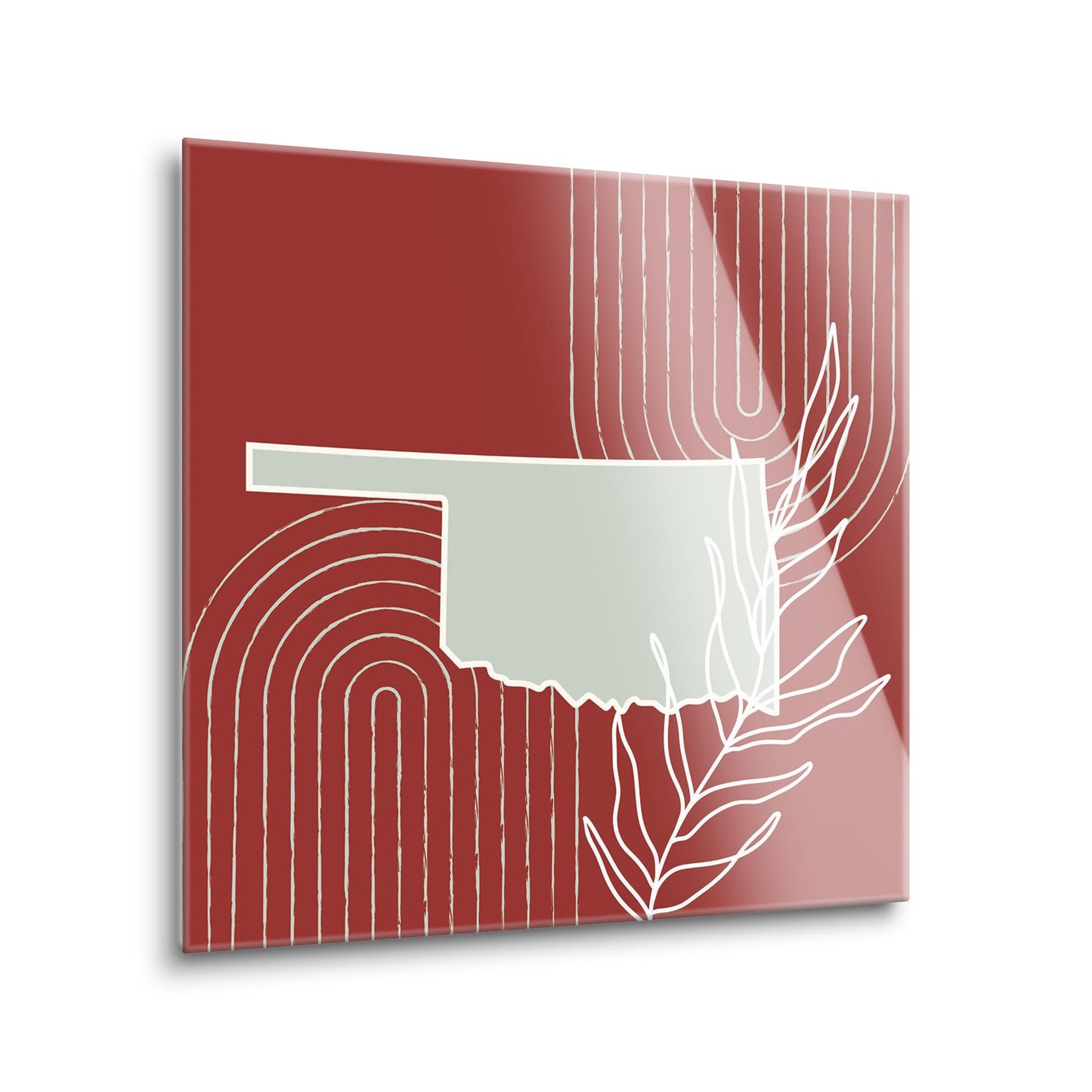 Modern Minimalist Oklahoma State Shape With Leaf | Hi-Def Glass Art | Eaches | Min 2