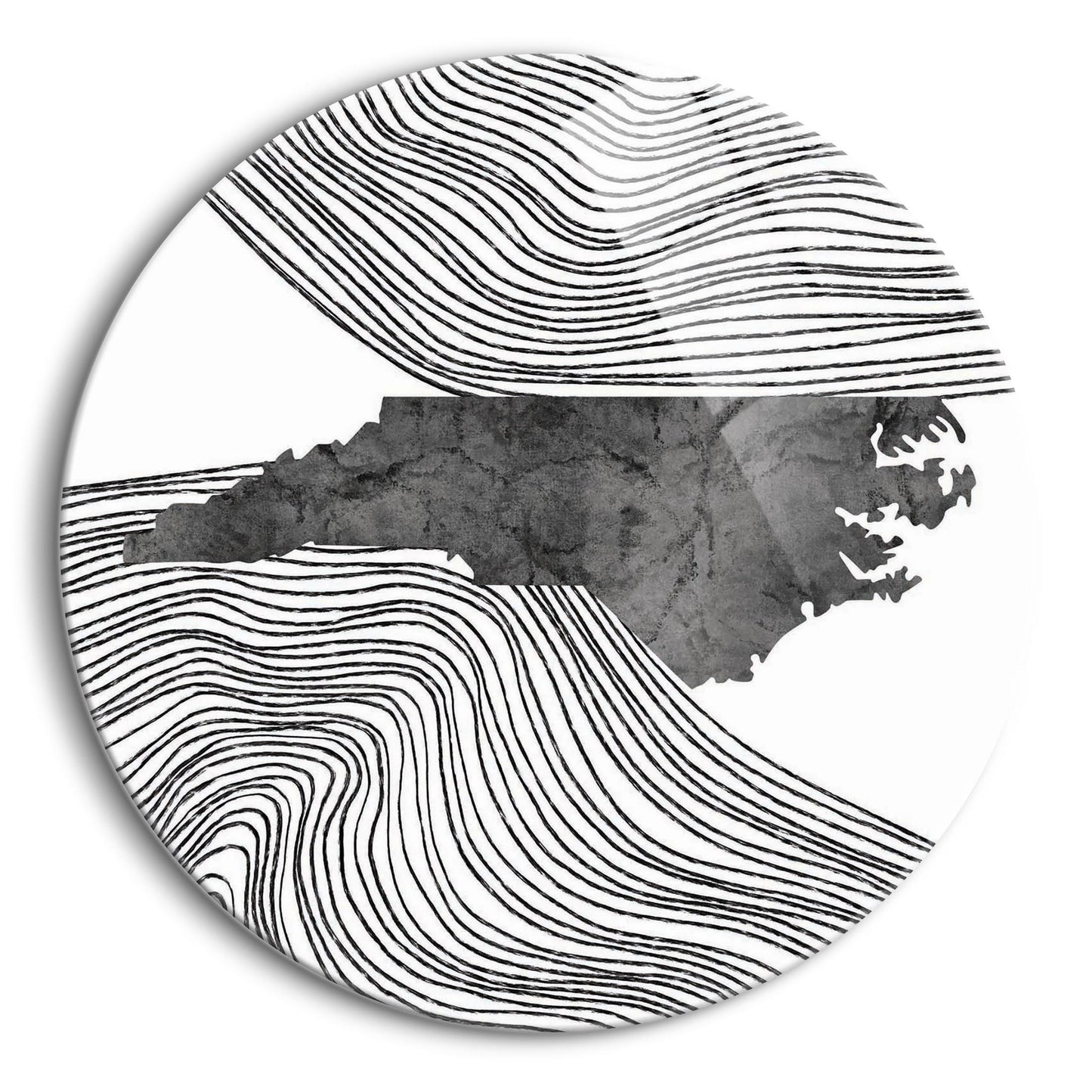 Minimalistic B&W North Carolina State With Fluid Lines | Hi-Def Glass Art | Eaches | Min 1