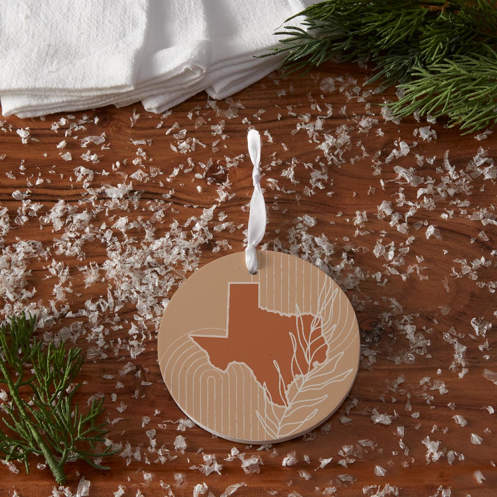 Modern Minimalist Texas State Shape With Leaf| Wood Ornament | Eaches | Min 6