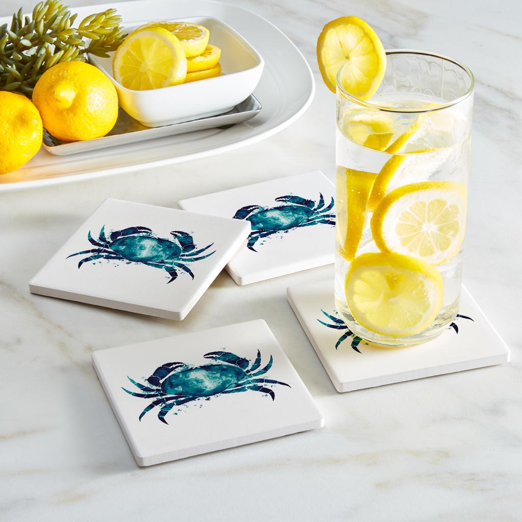 New England Water Color Crab | Absorbent Coasters | Set of 4 | Min 2