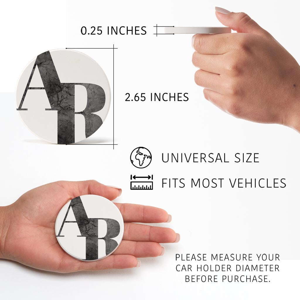 B&W Minimalist Arkansas White Initials | Absorbent Car Coasters | Set of 2 | Min 4