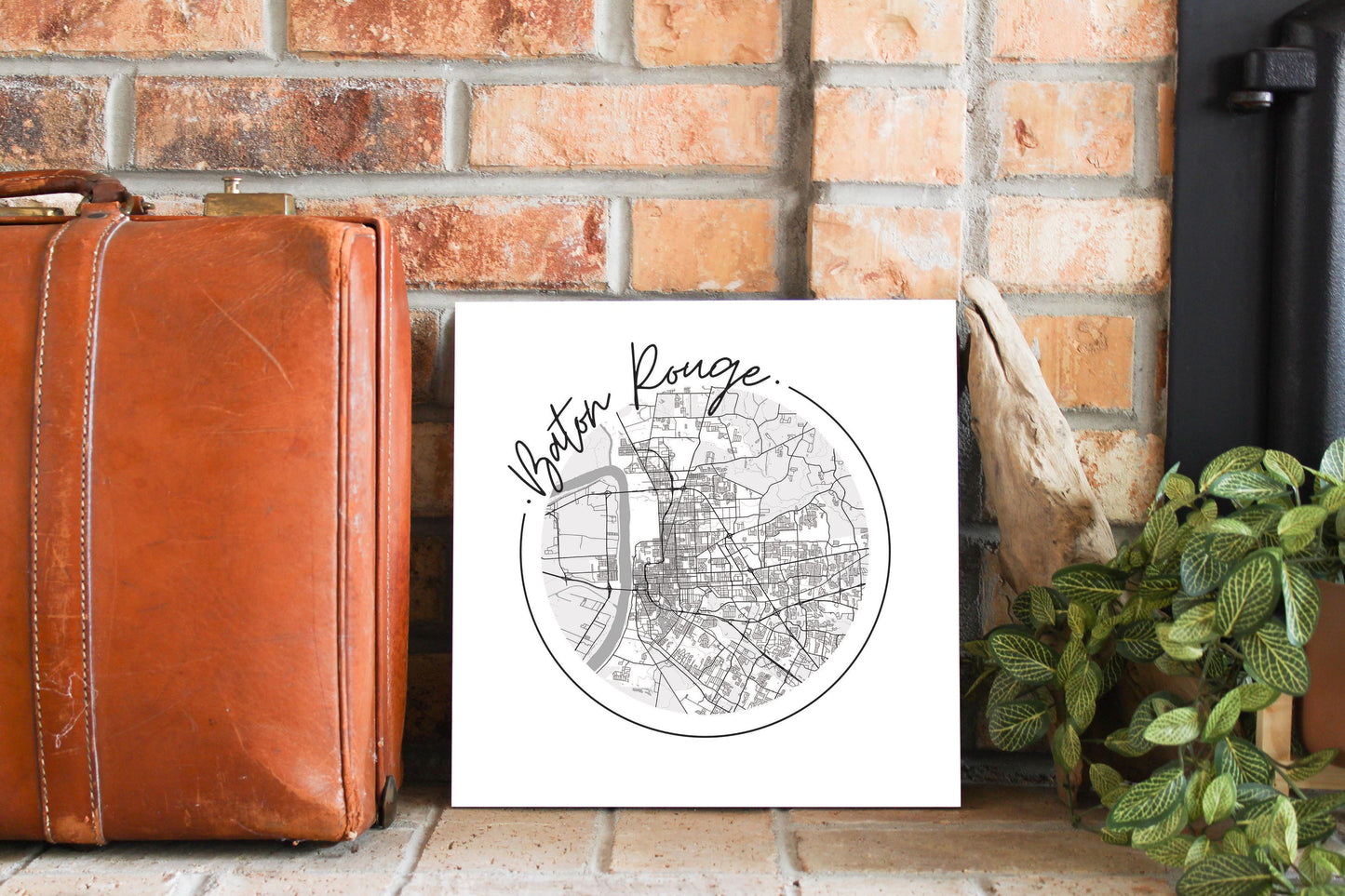 Minimalist B&W Louisiana Baton Rouge Circle Map | Wood Sign | Eaches | Min 2