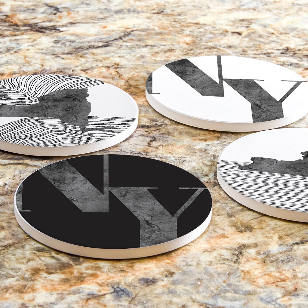 Minimalistic B&W New York Initials States| Absorbent Coasters | Set of 4 | Min 2