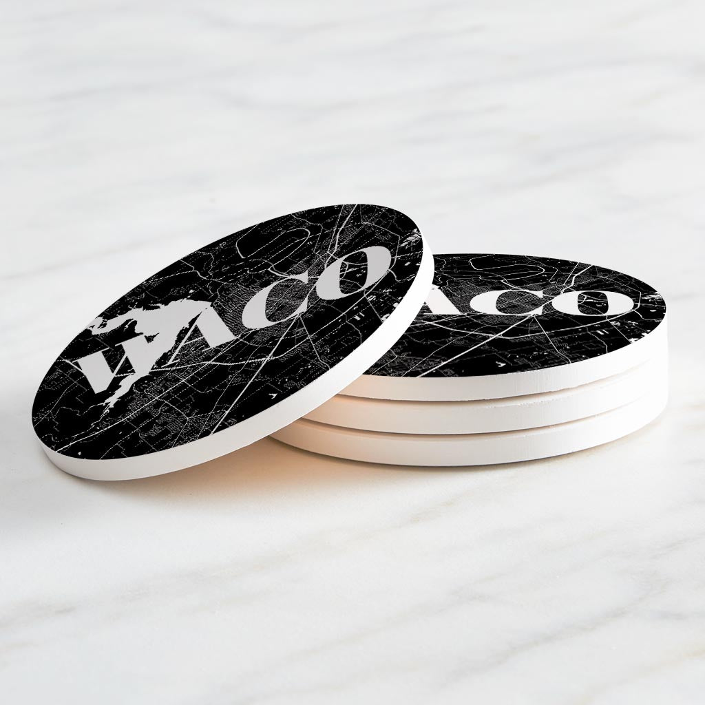 Minimalistic B&W Texas Waco Map | Absorbent Coasters | Set of 4 | Min 2