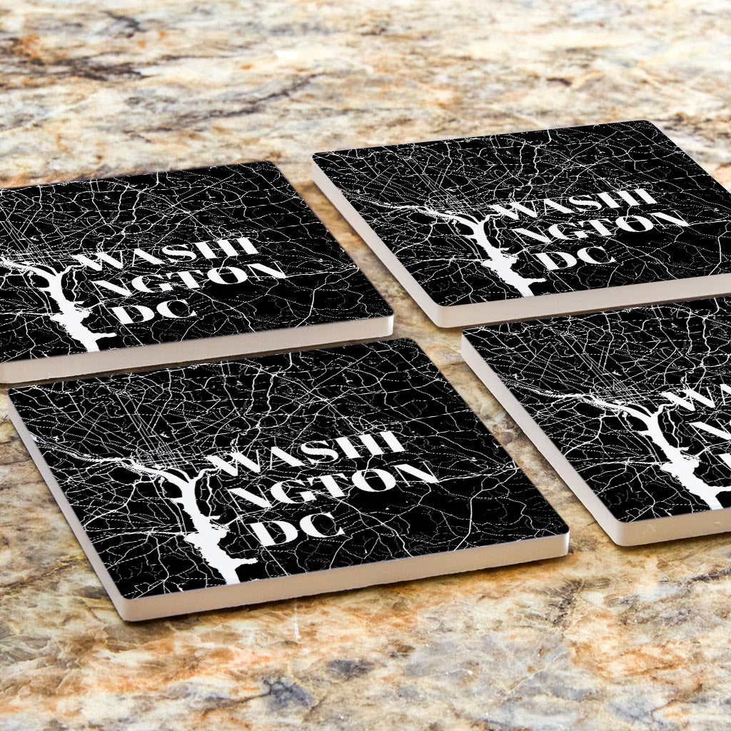 Minimalistic B&W Washington Dc Map| Absorbent Coasters | Set of 4 | Min 2