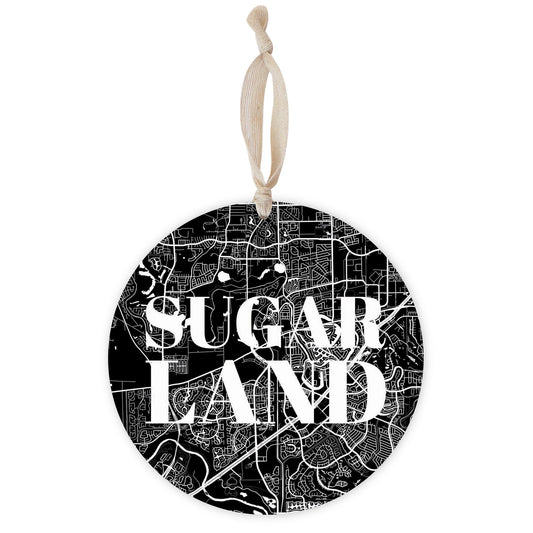 Minimalistic B&W Texas Sugarland Map | Wood Ornament | Eaches | Min 1