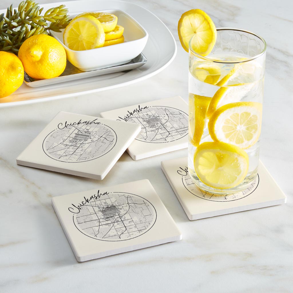 Modern Minimalist Oklahoma Chickasha Map | Absorbent Coasters | Set of 4 | Min 2