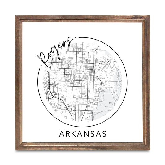 Minimalist B&W Arkansas Rogers Circle Map State | Wood Sign | Eaches | Min 1