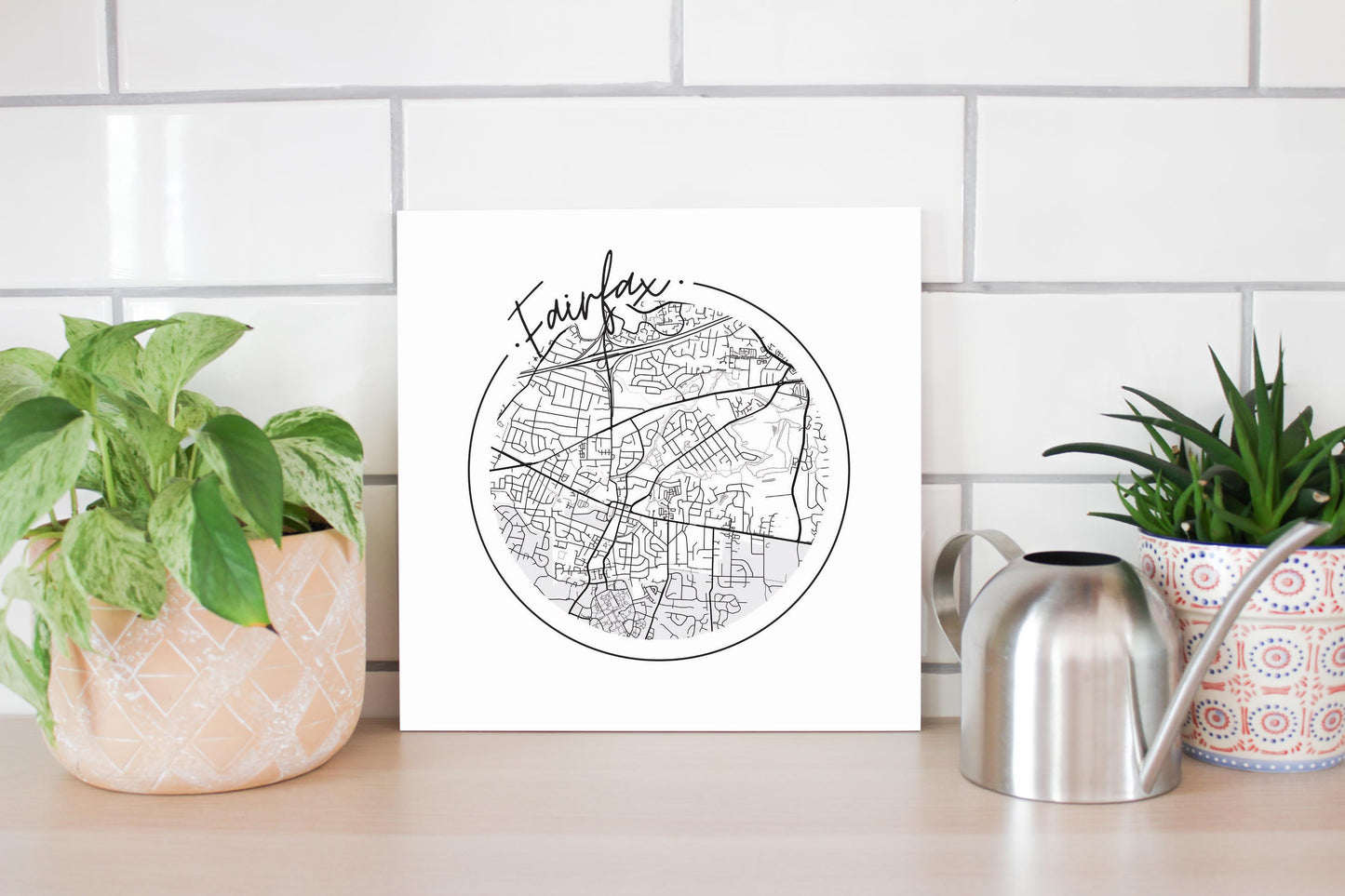 Minimalistic B&W Virginia Fairfax Circle Map | Wood Sign | Eaches | Min 2