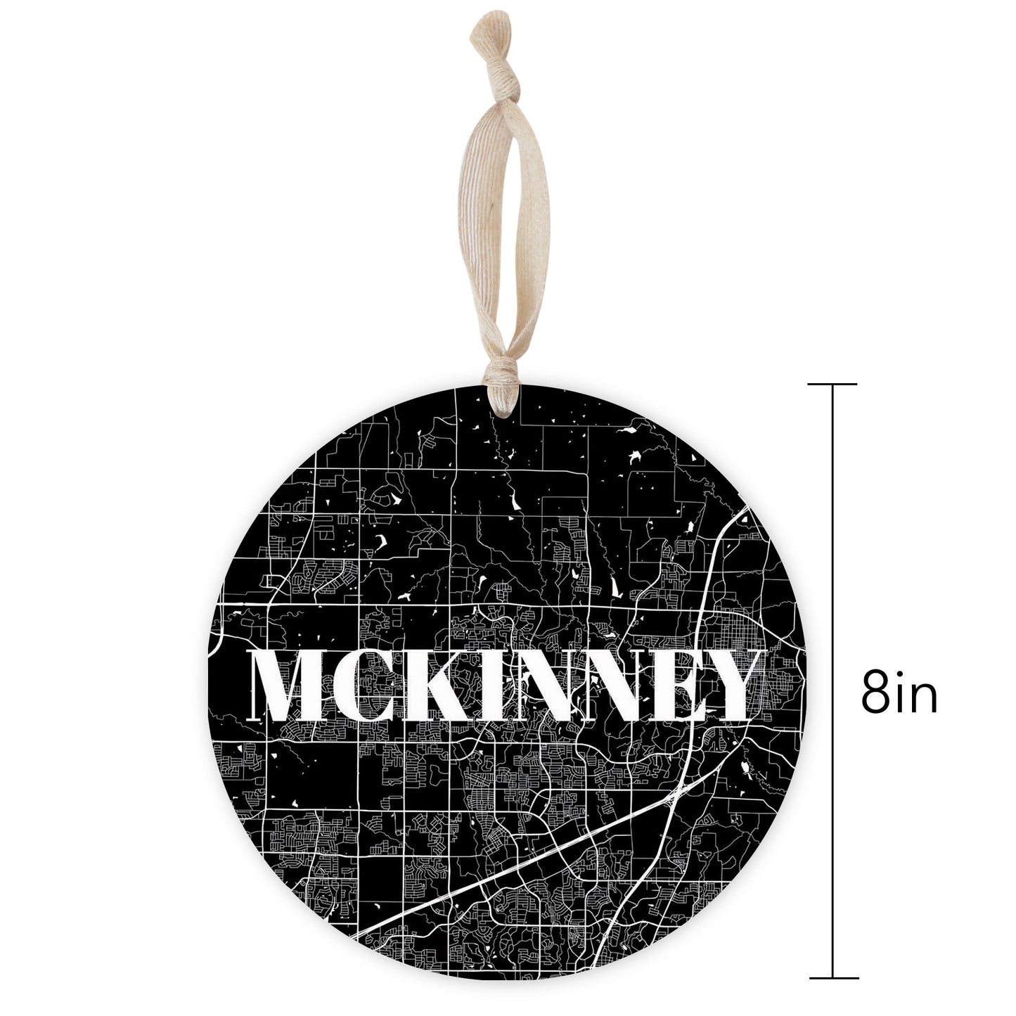 Minimalistic B&W Texas Mckinney Map | Wood Ornament | Eaches | Min 1