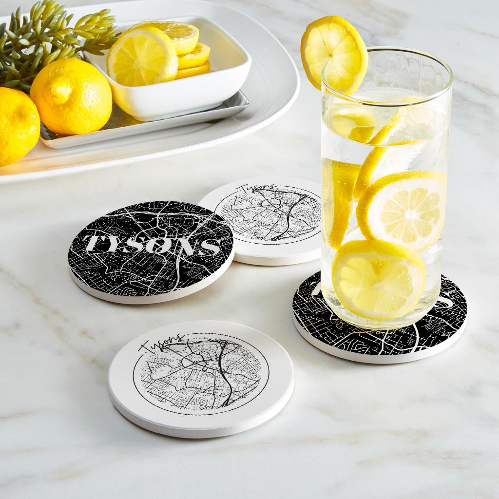 Minimalistic B&W Virginia Tysons Maps | Absorbent Coasters | Set of 4 | Min 2