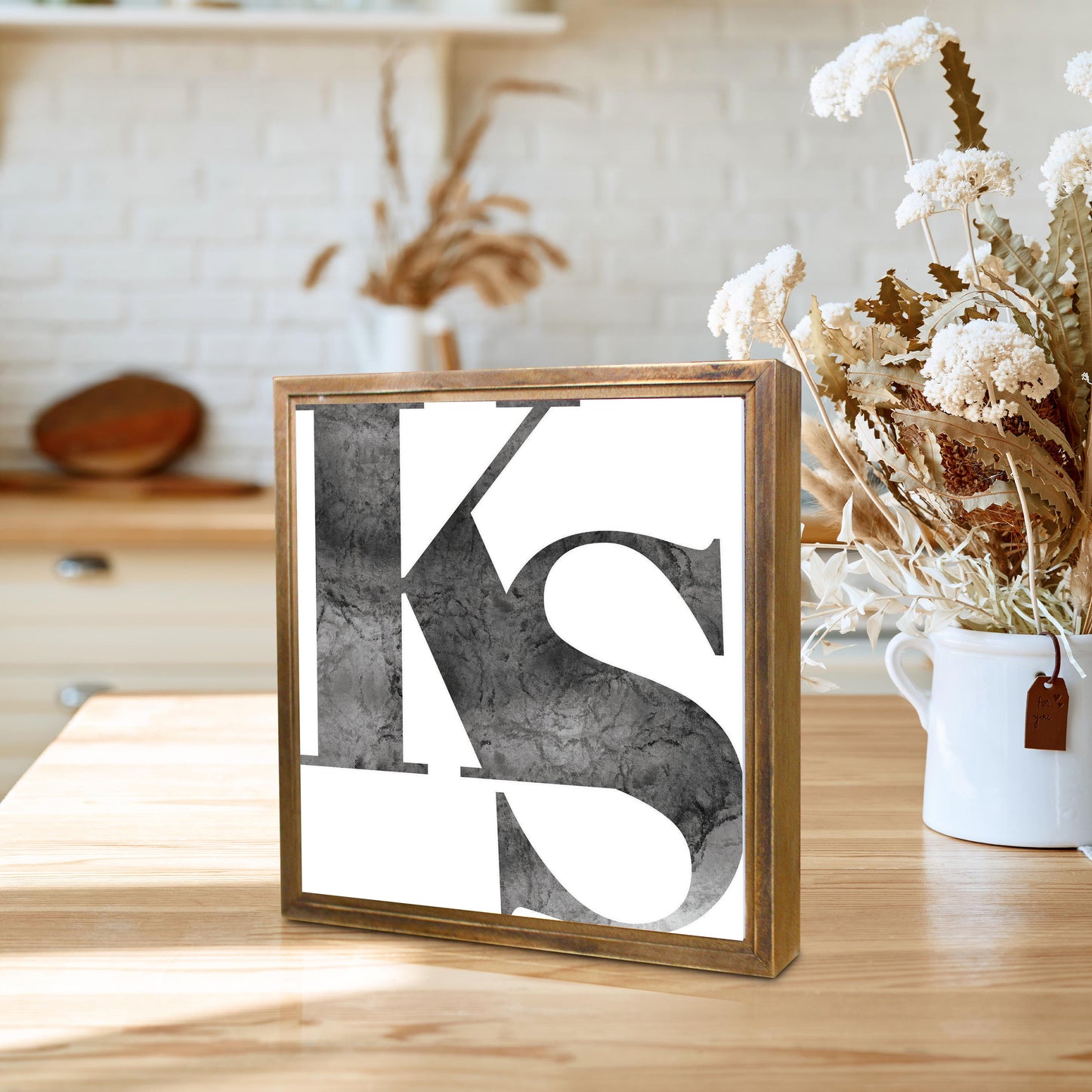 Minimalist B&W Kansas White Initials | Wood Sign | Eaches | Min 1