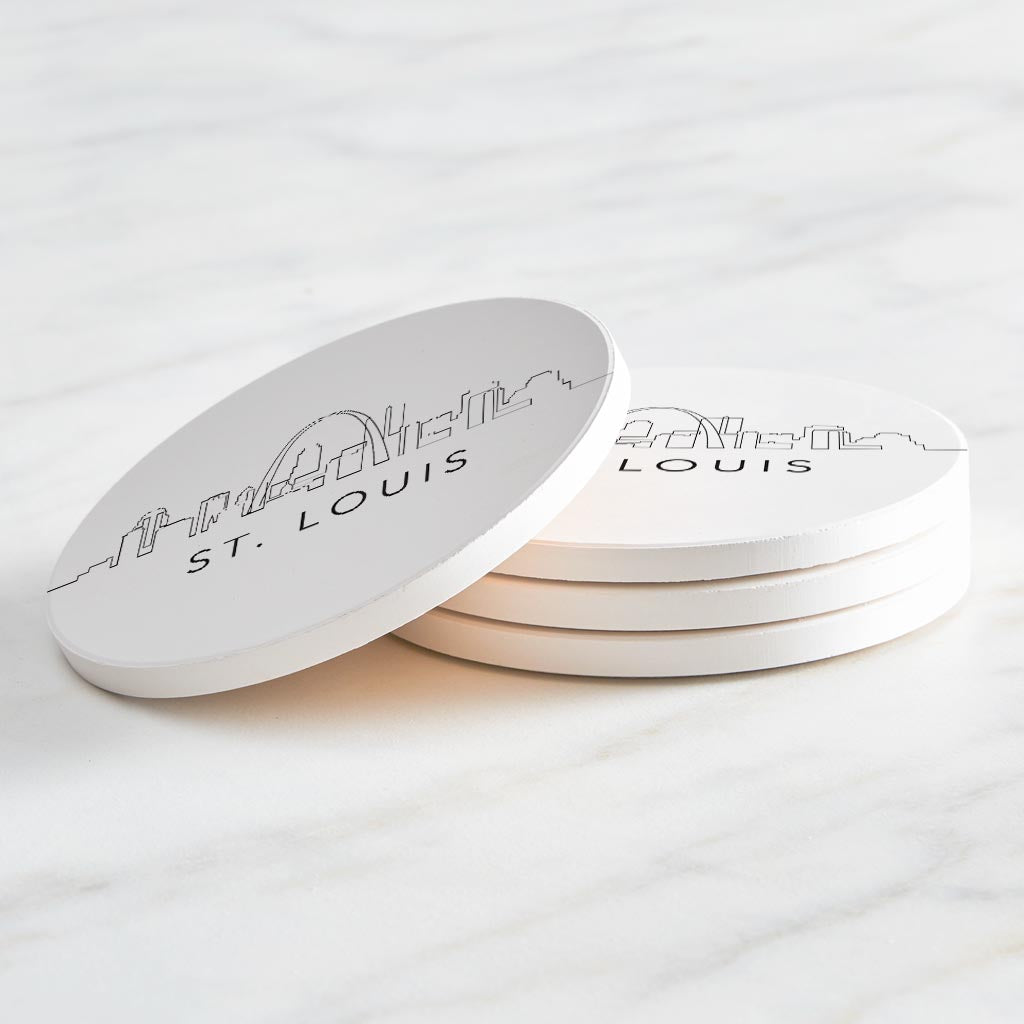 Minimalist B&W Missouri St Louis Skyline | Absorbent Coasters | Set of 4 | Min 2