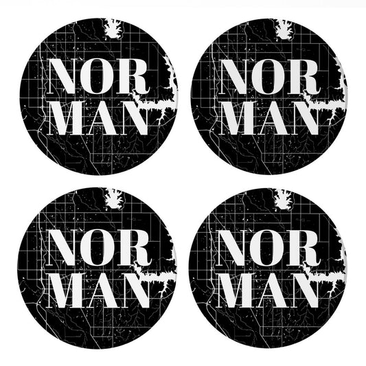 Modern Oklahoma Norman Map | Absorbent Coasters | Set of 4 | Min 2